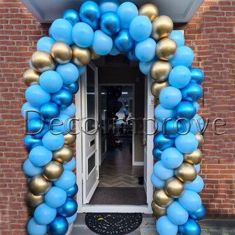 Ballonnenboog Pastel Blauw, Chroom Goud, Chroom Blauw Standaard Clusters van 4