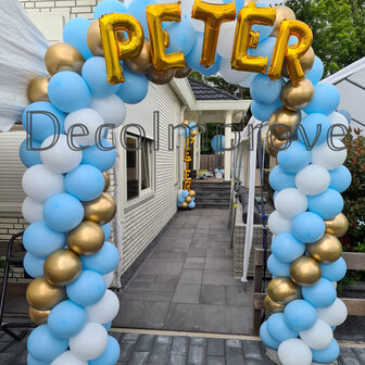 Ballonnenboog Blauw Goud Wit met Naam Enkeldeurs