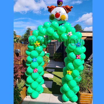 Ballonnenboog Groen met Bloemen en Clown enkeldeurs