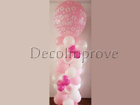 Ballonnenpilaar Standaard Roze &#039;It&#039;s A Girl&#039; 220cm Clusters van 4