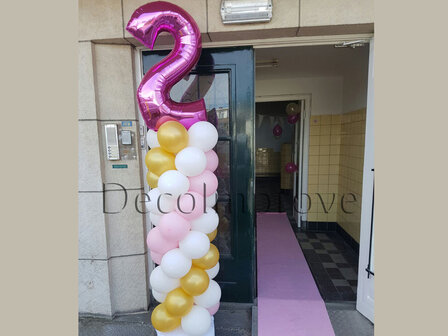 Ballonnenpilaar Standaard 2e Verjaardag Roze Goud 220cm Clusters van 4 