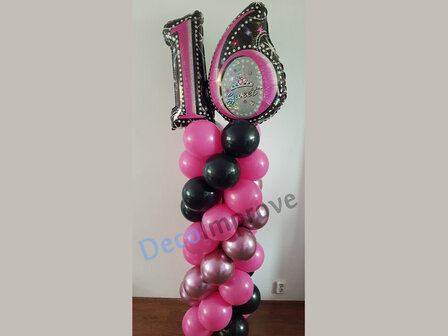 Ballonnenpilaar Standaard Hotpink Sweet Sixteen 220cm Clusters van 4 