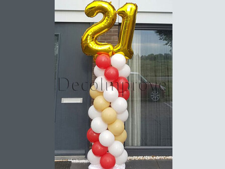Ballonnenpilaar Standaard 21e Verjaardag Rood Goud 220cm Clusters van 4 
