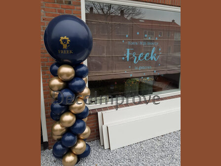 Ballonnenpilaar Standaard Marine Blauw en Chroom Goud met Gepersonaliseerde Topballon