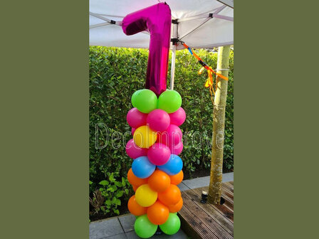 Ballonnenpilaar &#039;7 jaar&#039; Ibizakleuren Bloemenpartoon