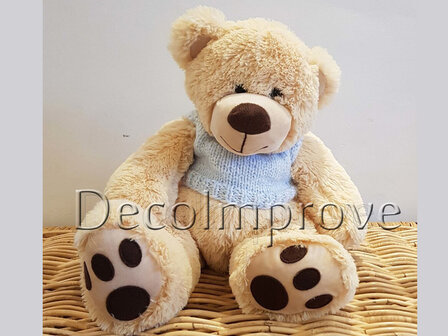 Teddybeer met Blauwe Trui Zittend Knuffel Beige Zacht 45cm Verhuur