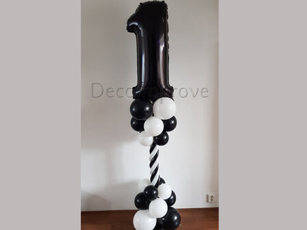 Ballonnenpilaar Luxe Zwart Wit &#039;1 Jaar&#039; 