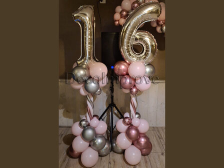 Ballonnenpilaar Luxe Pastel Roze, Chroom Roze, Chroom ZIlver &#039;16&#039; Set