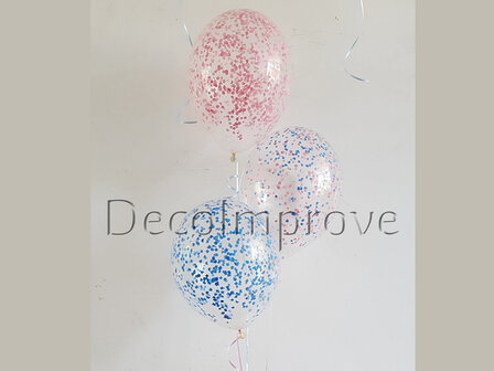 Trosje met 3 Confetti Heliumballonnen boeket en folie ballon gewicht in iedere gewenste kleur