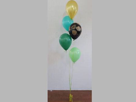 Tropical Black Trosje met 5 Heliumballonnen Boeket