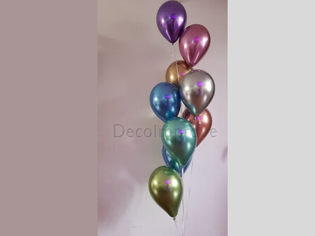 Trosje met 9 Chroom Heliumballonnen Boeket en Folie Ballon Gewicht