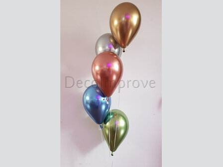 Trosje met 5 Chroom Heliumballonnen Boeket en Folie Ballon Gewicht