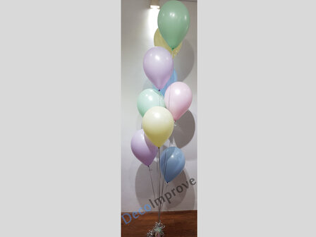 Trosje met 9 Heliumballonnen Boeket en Folie Ballon Gewicht in iedere Gewenste Standaard Kleur  