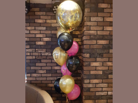 Tros met 9 Heliumballonnen en 60cm Topballon gevuld met Confetti Boeket aan Folie Ballon Gewicht in iedere gewenste kleur