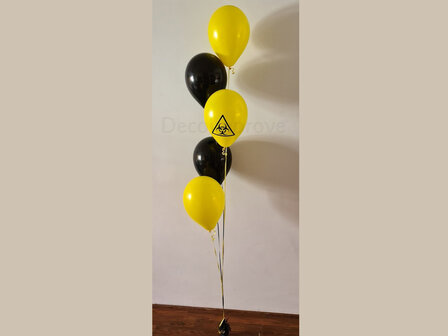 Quarantaine &#039;Waarschuwing&#039; met 5 Ballonnen Helium Tros  Ballonnenboeket