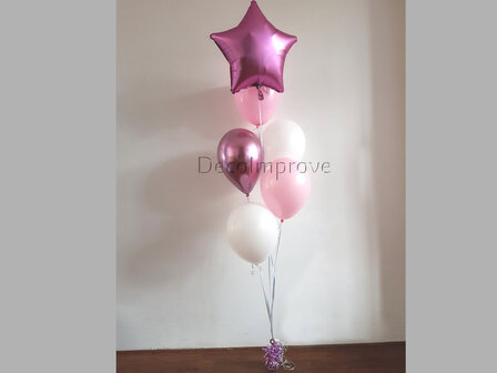 Flamingo Roze met Satijn Roze Ster Ballonnen Boeket