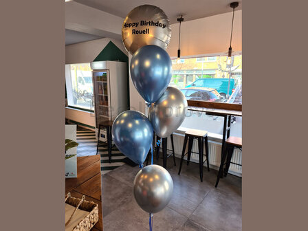 Chroom Zilver en Blauw met Persoonlijke Bedrukking Boeket Helium Ballonnentros