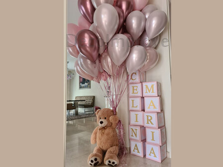 Teddybeer Groot met Helium Tros Ballonnenboeket Soft Pastel