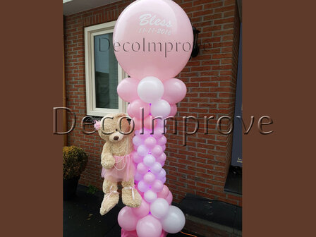 Ballonnenpilaar Deluxe Roze Teddyberen met Persoonlijke Bedrukking