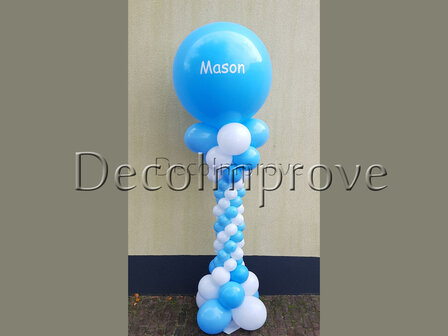 Ballonnenpilaar Deluxe Blauw met Wit met Persoonlijke bedrukking