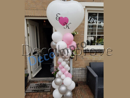 Ballonnenpilaar Deluxe Hart Top met Tweekleuren Bedrukking