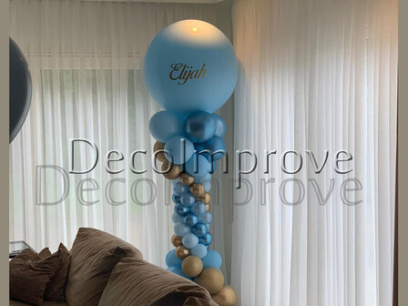 Ballonnenpilaar Deluxe Blauw en Goud met Persoonlijke Bedrukking