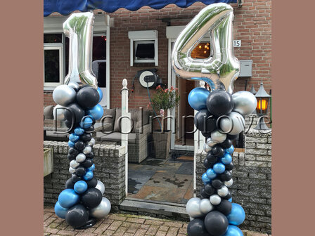 Ballonnenpilaar Deluxe &#039;14&#039; Zwart, Chroom Zilver, Chroom Blauw Set van 2