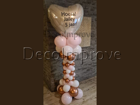 Ballonnenpilaar Deluxe Roze, Chroom Rosegold Hart Top met Persoonlijke Bedrukking