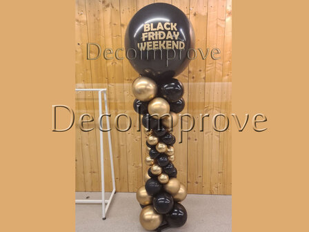 Ballonnenpilaar Deluxe Zwart met Chroom Goud met Persoonlijke bedrukking