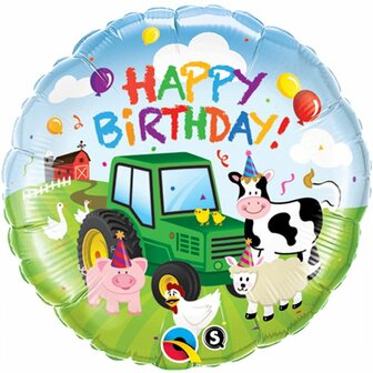 Qualatex Boerderij &#039;Happy Birthday&#039; Folie Ballon 45cm