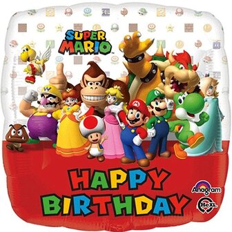 Anagram Super Mario &#039;Happy Birthday&#039; Vierkante Folie Ballon 45cm