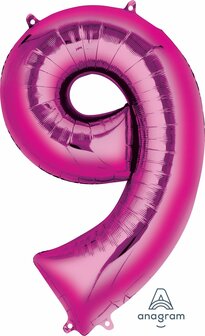 Anagram Fuchsia Cijfer &#039;9&#039; Folie Ballon 86cm
