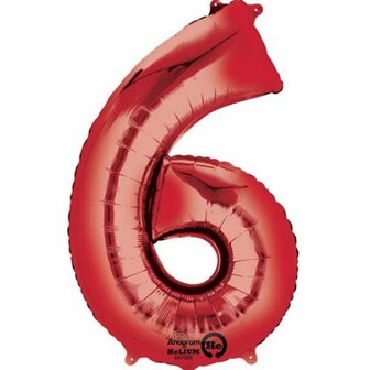 Anagram Rood Cijfer &#039;6&#039; Folie Ballon 86cm