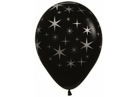 Zwart met Metallic Zilveren Sterren Latex Ballonnen 30cm 25st
