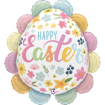 Grabo Pastel met Bloemen en Rafelrand &#039;Happy Easter&#039; Folie Ballon 76cm