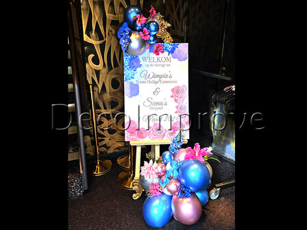 Chroom Roze en Blauw met Bloemen Welkomstbord 60x90cm