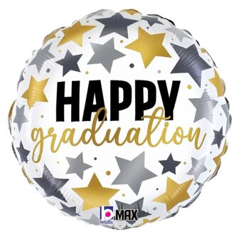 Betallic Geslaagd Metallic Sterren "Happy Graduation" Folie Ballon 46cm