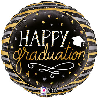 Betallic Geslaagd Metallic Strepen &quot;Happy Graduation&quot; Folie Ballon 46cm