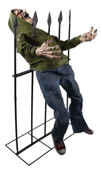 Zombie aan Hek Gespiest Animatronic Bewegend Figuur
