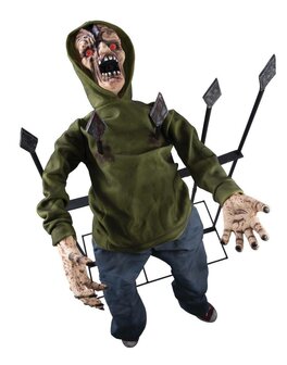 Zombie aan Hek Gespiest Animatronic Bewegend Figuur