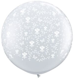 Qualatex Wit met Rozen Jumbo Latex Ballon 90cm 1st