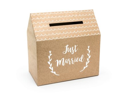 Vintage Bruin &#039;Just Married&#039; Rechthoek met Dakje Enveloppen Kist Karton 