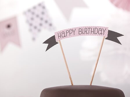 Roze Polkadot &#039;Happy Birthday&#039; Taartprikker