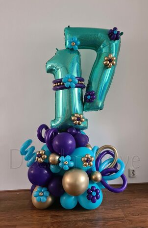 Violet, Tiffany en Goud Collage '17 jaar' Ballonnenpilaar