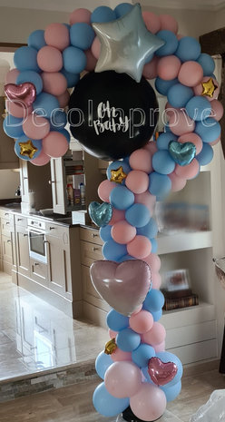 Roze en Blauw Vraagteken Ballonnenpilaar met Folieballonnen incl. Genderballon en Elektrische Ontsteking