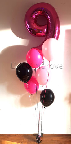 Hotpink helium ballonnentros met 7 ballonnen