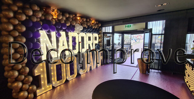 Ballonnenwand Blauw, Paars en Goud met Lichtletters