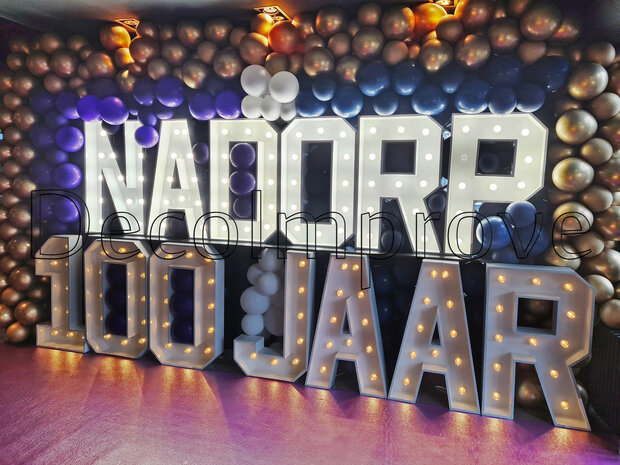 Ballonnenwand Blauw, Paars en Goud met Lichtletters