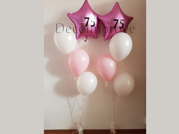 Roze ster helium ballonnentros met 4 ballonnen