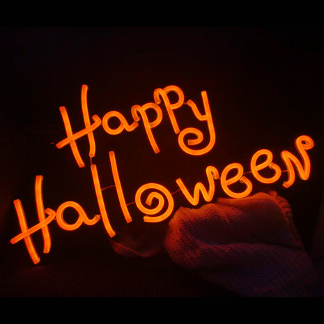 Oranje 'Happy Halloween' Neon Bord